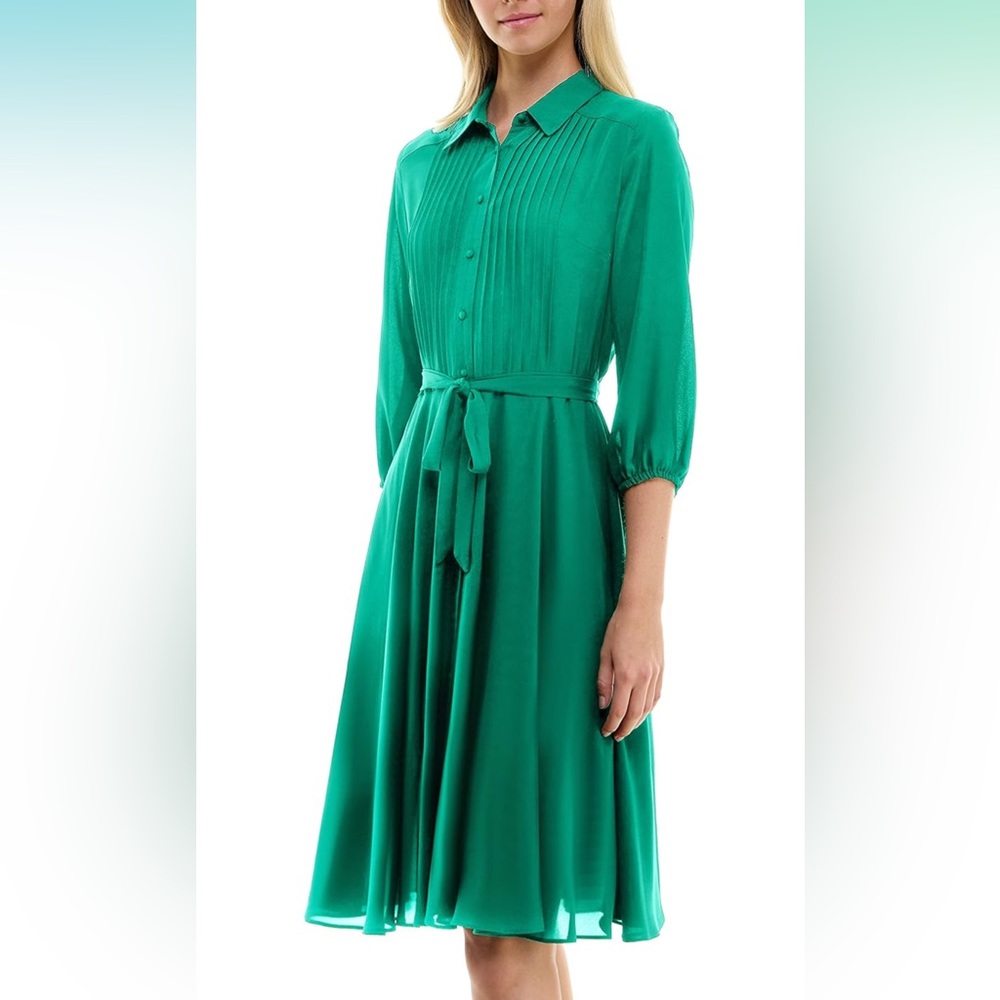 Nanette Lepore full length button placket down front of dress w/tie belt Size 14 - Picture 5 of 6